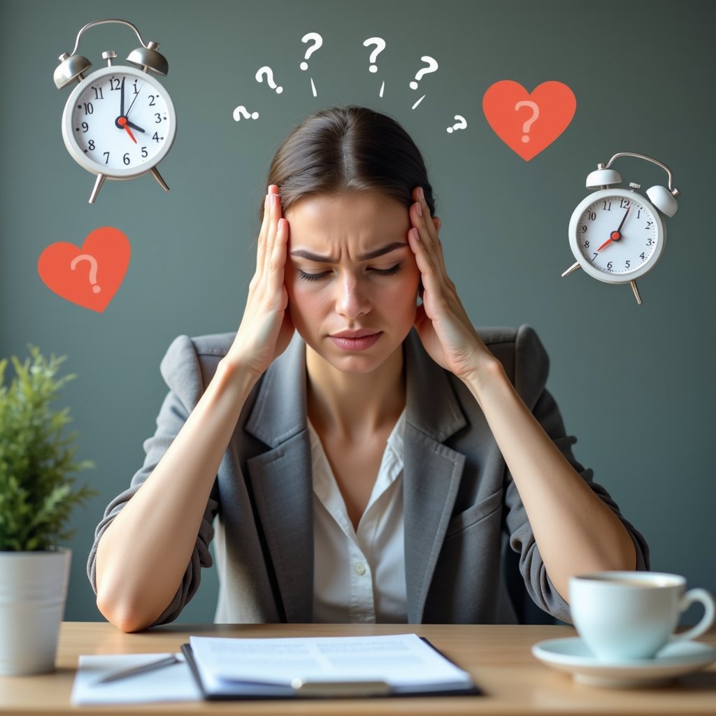 Professional woman showing signs of workplace burnout and stress